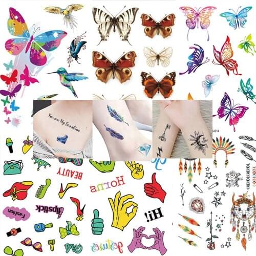 Cute Cartoon Temporary Tattoo Stickers 3D Waterproof Sticker for Girls Women Butterfly Lion Kiss Black Color Fake Tatoo Arm