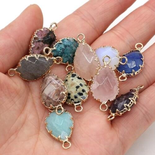 Fashion Natural Gem Black Agates Pendant Connector Water Drop Shape for DIY Necklace Jewelry Making Supplies Size 14x28mm