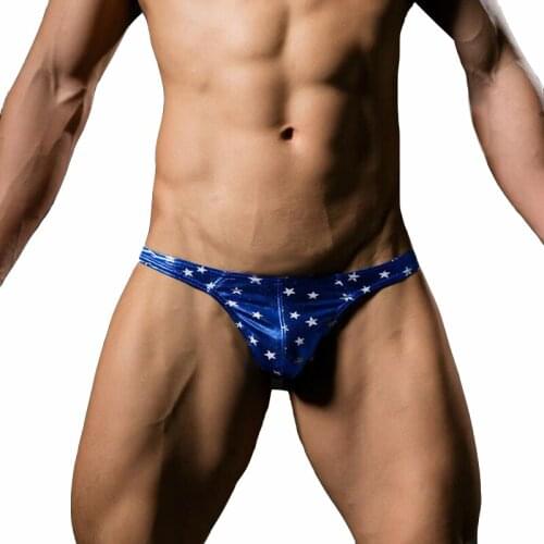 KWAN.Z male jockstrap imitation patent leather gay underwear stage walking star print g string homme sexy men underwear thong
