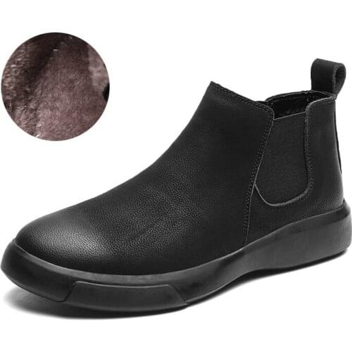 Winter Men Classic Martin Boots Genuine Leather Short Plush Warm Male Casual Shoes Fashion Waterproof Non-Slip Mens Ankle Boots