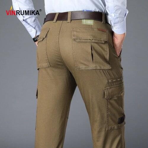 2020 Mens Winter Warm Fleece Multi-pocket Overalls Man Spring Autumn Casual Brand Cotton Thicken Straight Pants Long Trousers