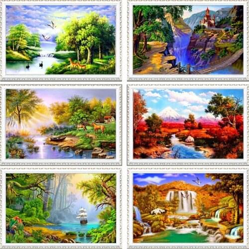 New full Diy diamond painting kit 3D cross stitch Square Diamond embroidery Autumn Scenic Brudge Diamond Mosaic Crafts