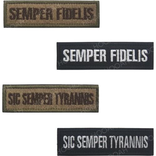 HOOAH Semper Fidelis Embroidery Patch SIC SEMPER TYRANNIS Military Tactical Badge Hook and Loop Armband Appliques