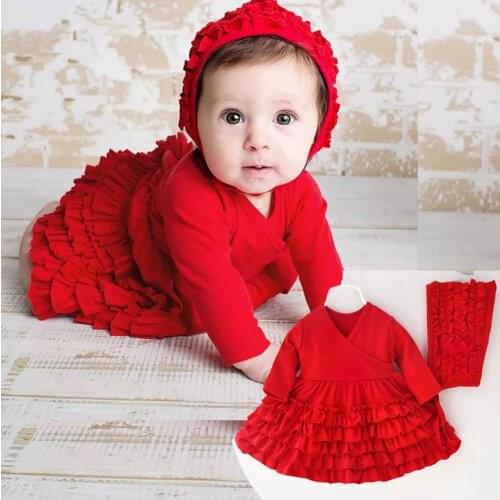 Newborn Baby Girl Clothes Winter Spring Princess Infant Clothing Set Kids Cotton Dress and Lace Hat Birthday Party Gifts Red