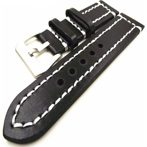 Wholesale 10PCS/Lot 20MM 22MM 24MM Genuine Cow Leather Handmade Watch Band Black Watch Strap New