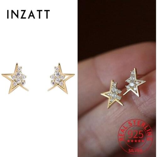 INZATT Real 925 Sterling Silver Zircon Star Stud Earrings For Fashion Women Party Hiphop Fine Jewelry Minimalist Accessories