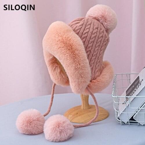 SILOQIN plus velvet warm Bomber hats for women new cute trend girls winter ski cap womens hat winter warm woolen knitted hat