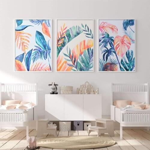 Nordic Plants Watercolor Leaf Canvas Painting Posters and Print Wall Art Pictures for Living Room Bedroom Dinning Modern Decor