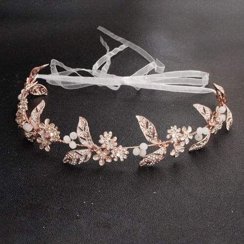 Floralbride Handmade Rose Gold Rhinestones Crystal Pearls Wedding Tiara Headband Bridal Hair Accessories Women Jewelry