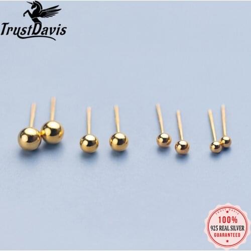 Trusta 925 Sterling Silver Jewelry Stud Earrings Small Solid Ball Stud Earring for Women Gift For Girls Teens Lady DS1331
