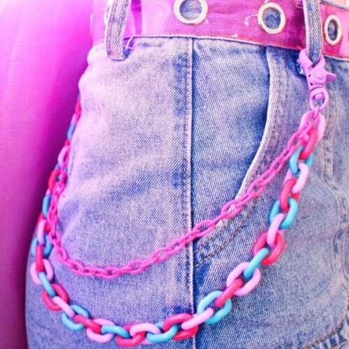 2020 Chic Double Layers Fashion Women Chic Pants Chain Hip Hop Chic Punk Trousers key Acrylic Resin Chain Punk Jewelry