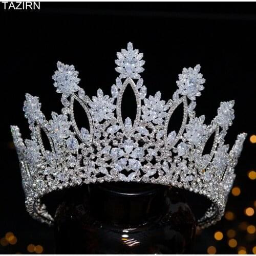Tall Tiaras Cubic Zirconia Wedding Crowns Bridal Headwear Princess Luxury Pageant Hair Jewelry Women Headpieces Best Gifts