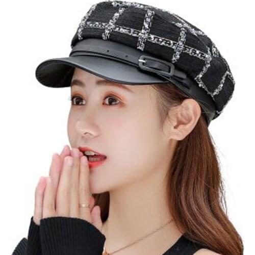 Women Plaid Beret Autumn Winter Octagonal Cap Hats Stylish Artist Painter Newsboy Caps Black white Beret Hats