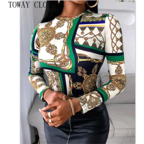 Women O-neck Scarf Print Colorblock Long Sleeve Top Pre-Fall T Shirt