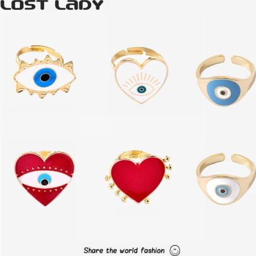 Lost Lady Fashion Enamel Eye Heart Rings For Women Simple Opening Alloy Finger Rings Wholesale Accessories Party Wedding Gifts