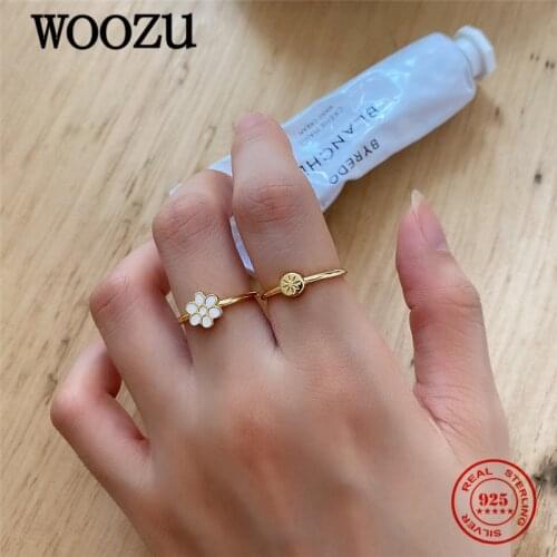 WOOZU Real 925 Sterling Silver Romantic Cute Flower Open Finger Rings For Women Wedding Anniversary Korean Birthday Jewelry Gift