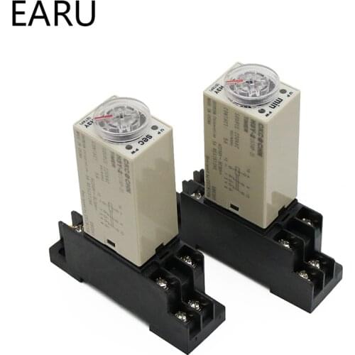 1pcs H3Y-2 AC 220V Delay Timer Time Relay Switch 0 - 30 Minute/Seconds Adjustable 5A With Base Socket Rotary Knob DPDT