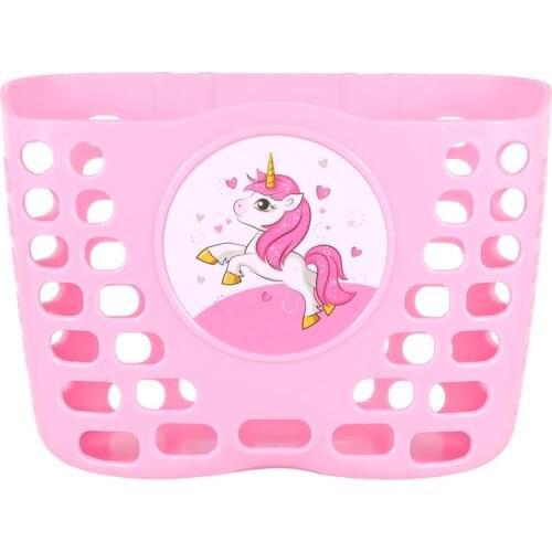 1pc Plastic Children Bicycle Basket Unicorn Pattern Thickened Bike Hanging Storage Basket for Kids Bike (Pink)