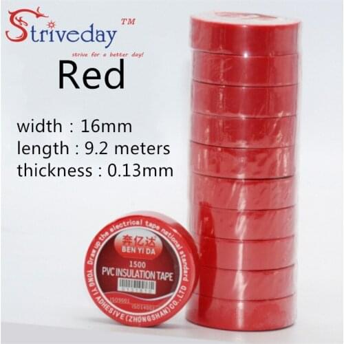 10pcs/lot Red 16mm * 9.2 meters Electrical Tape High Temperature Insulation tape Waterproof PVC Tapes DIY