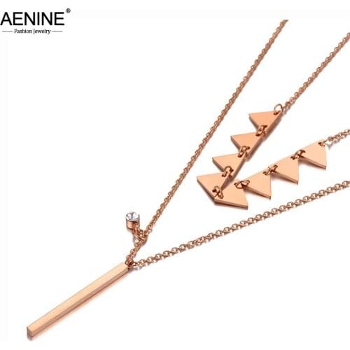 AENINE Goth Stainless Steel Double-layer Geometry Triangle Charm Choker Necklace Bohemia Pendant Necklaces For Women AN20085