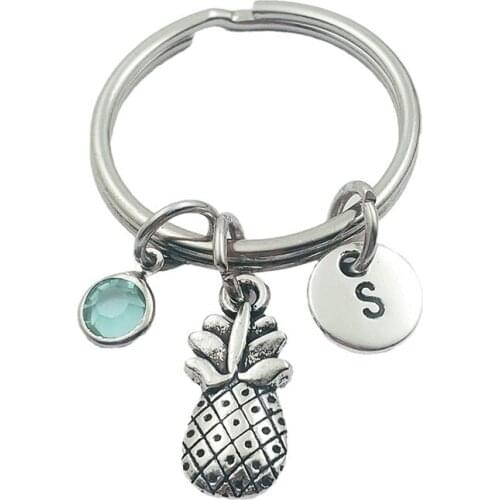 New Pineapple Monogram Birthstone Keychains Keyring Creative Fashion Jewelry Women Gifts Accessories Pendant