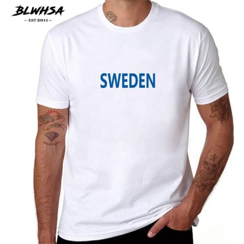 BLWHSA SWEDEN T Shirts Men Funny Summer Classic Short Sleeve 100% Cotton T-shirt SWEDEN Cheer Tshirts