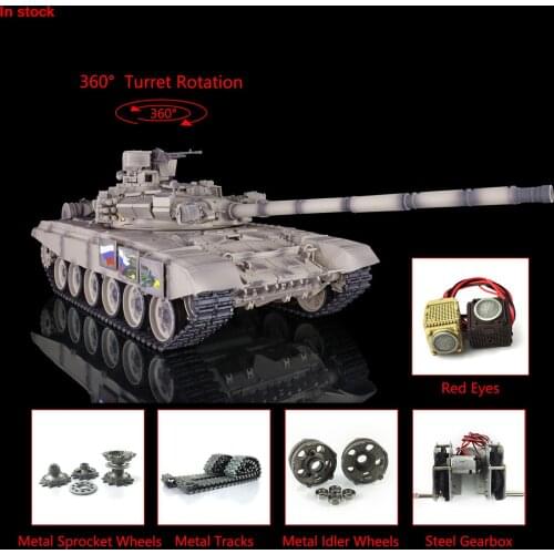 Heng Long 1/16 Yellow 7.0 Upgraded Russia T90 RC Tank 3938 360° Turret Red Eyes TH17864-SMT4