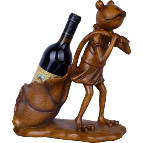 Imitation Wooden Frog Dragging Lotus Leaves Figurines Home Decor Handicranfts Wine Rack Wine Holder Resin Ornaments Desk Decor