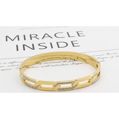 Exquisite Zircon Chain Shape Bracelets & Bangle Stainless Steel Woman Trendy Brand Bangle Gold Plated Jewelry Pulseira Wholesale