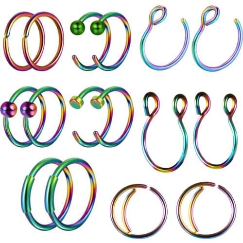 16 pcs Stainless Steel Body Piercing Jewelry Geometric Simple Circle Nose Rings Lip Stud Set for Women Fashion Accessories