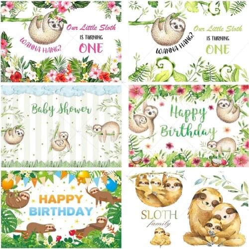 Sloth Theme Birthday Backdrop Little Slath Is Turning One Baby Shower Backdrop Child Party Banner Decor Photography Background