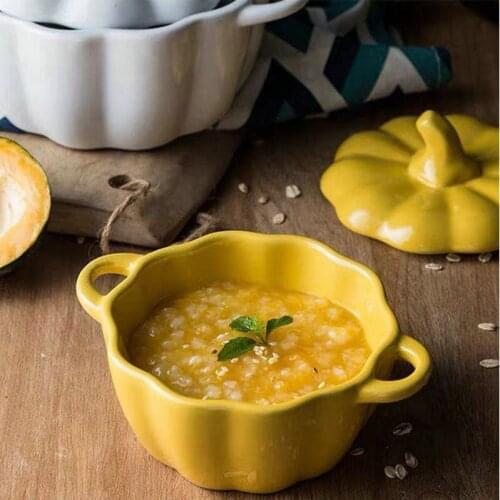 Cute Pumpkin Bowl Ceramic Bowl With Cover For Home Creative Western Food Dessert Fruit Bowl