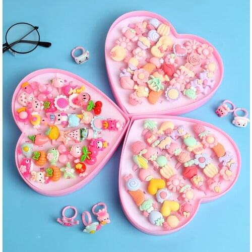 Cute Childrens Day Jewelry Plastic Kids Rings For Girls, With Mixed Style Resin Cabochons