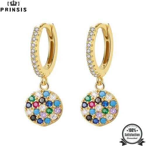 PrinSis Fashion Earrings Copper Round Colour Cz Crystal Charms Hoop Earrings For Women Girls Korean Jewelry P020