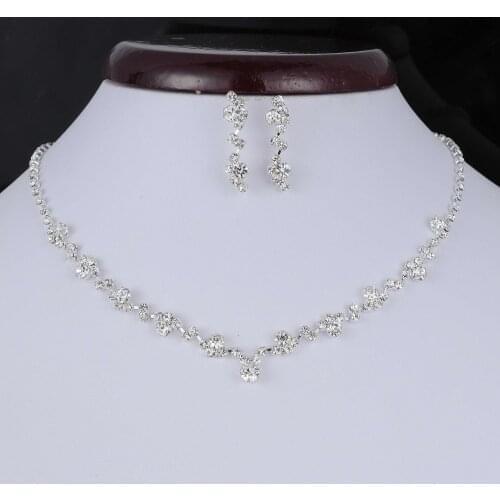 Fashion Silver Color Crystal Tennis Choker Necklace Set Earrings Factory Price Wedding Bridal Bridesmaid African Jewelry Sets