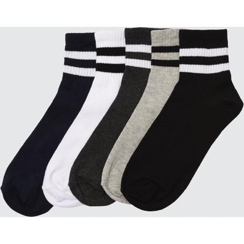 Multi Color Mens Pack/5 Pairs Striped Booties Socks Black - Antracite - Navy Blue - Gray- White