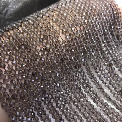 Smoky Quartz loose beads round facetedsmooth 2/3/4mm 14" for DIY jewelry making FPPJ wholesale beads nature gem stone