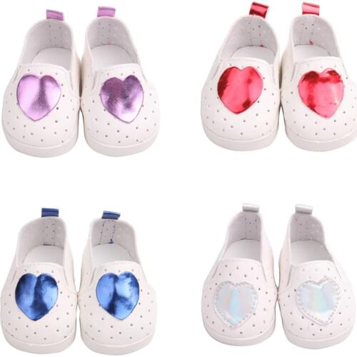 New 7cm Doll Shoes for 18 Inches Ameican Doll 43cm Reborn Babe Fashion Sport Shoes With Glitter Heart Mini Doll Accessories