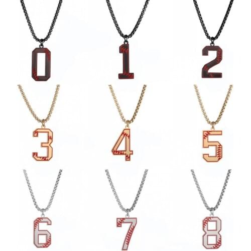 Stainless Steel Baseball Number Necklace Men Enamel Charm Box Chain Digital Necklace Sports Jewelry Number 0 1 2 3 4 5 6 7 8 9