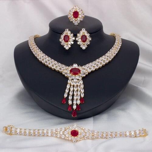 Nigeria 4pcs Bridal Zirconia Necklace Sets For Women Jewelry sets & More Dubai Nigeria CZ Crystal Wedding Jewelry Sets