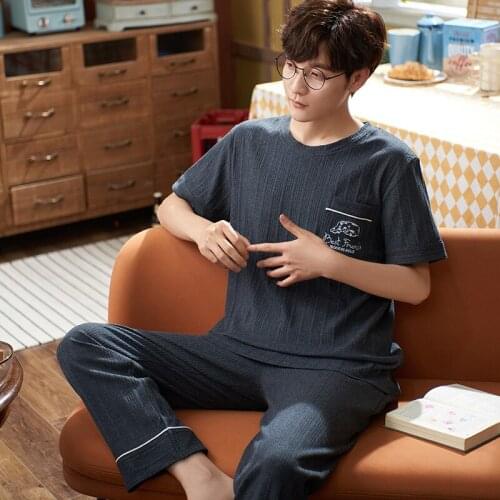 Casual Dark Gray Men Pajamas Sets Summer Cotton Short-sleeved Pajamas Breathable Homewear Multi Styles Plus Size Mens Sleepwear