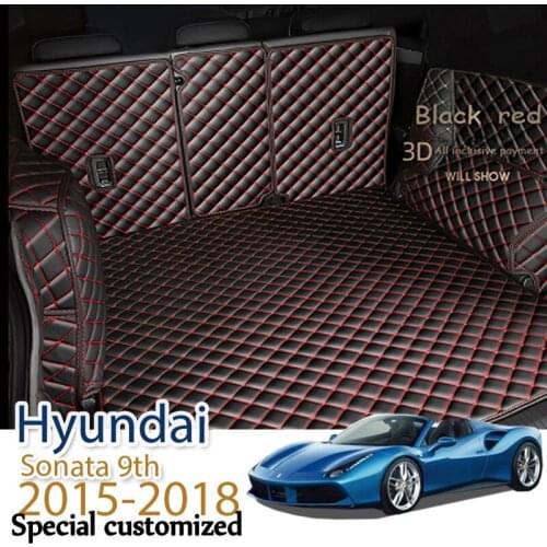 Custom Leather Car Trunk Mats For Hyundai Sonata 9th 2015-2018 Rear Trunk Floor Mat Tray Carpet Mud