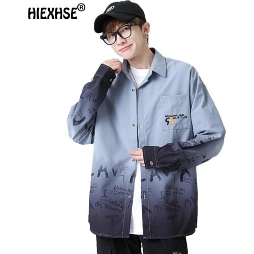 Spring Autumn New Long-Sleeved Letter Printed Shirt Ice Silk Mens Self-Cultivation Harajuku Fashion Mens Shirt Handsome Street