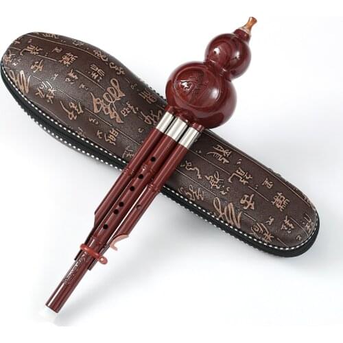 Chinese Handmade Hulusi Black Bamboo Gourd Cucurbit Flute Ethnic Musical Instrument Key of C with Case for Beginner Music Lovers
