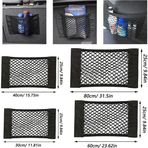 Car Back Rear Trunk Storage Net Seat Elastic String Net Magic Sticker Mesh Storage Bag Pocket Cage Auto Organizer Seat Back Bag