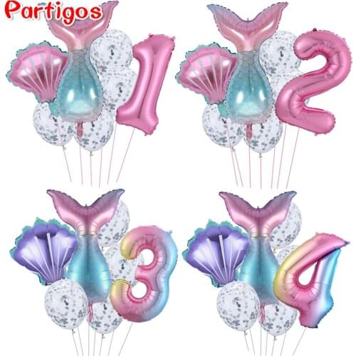 7pcs/lot Mermaid Party Balloons 30inch Number Foil Balloon Kids Birthday Party Decorations Baby Shower Decor Helium Globos