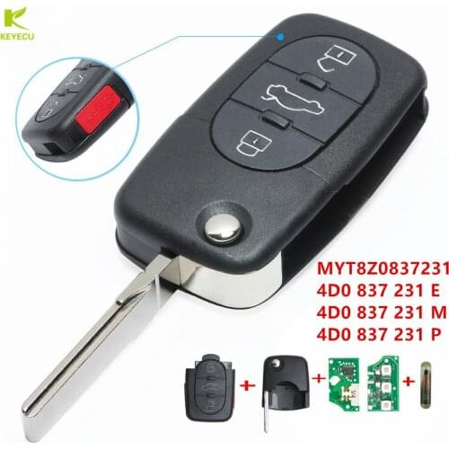 KEYECU Folding Remote Key FOB 3+1 Button 315Mhz ID48 Chip For Audi A4 A6 A8 S4 S6 S8 TT 1997-2005 MYT8Z0837231 4D0837231M/E/P