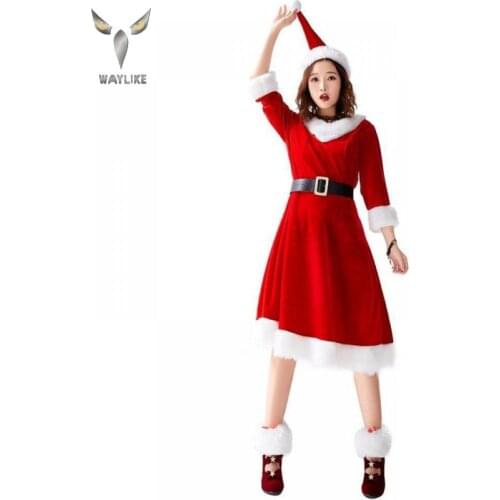 WAYLIKE New Japanese-Style Christmas Costume 7-Point Sleeves Plush Plush Christmas Performance Dress Dress Delivery Foot Cover