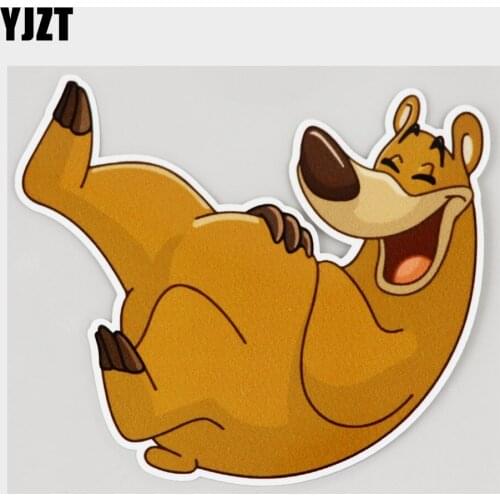 YJZT 13.5CM×11.5CM The Bear Rolls On The Ground And Laughs PVC Car Sticker Decal 11C-0309