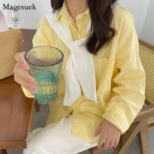 Autumn Casual Cotton Women Shirt With Shawl Long Sleeve Button White Shirts For Women Solid Office Lady Loose Tops Clothes 16741